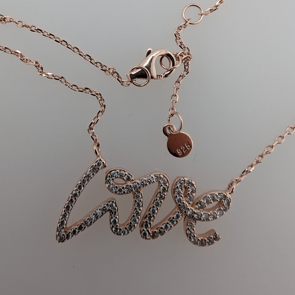 Rose Gold Adjustable Love Necklace w/ CZ Stones - Picture 5 of 7